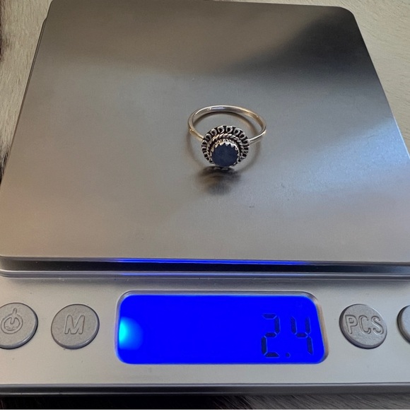 ❤️ Australian Opal Dark Denim Blue Sunburst Ring Navajo Sterling Silver Size 6.5 - Picture 11 of 15